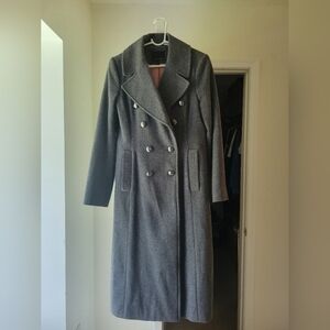 Italian Melton Long Coat. Gray outer, pink liner women's coat